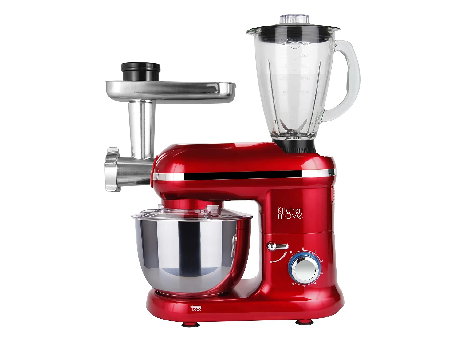 Robot patissier hachoir blender DALLAS PRO Rouge Acier 5.5L