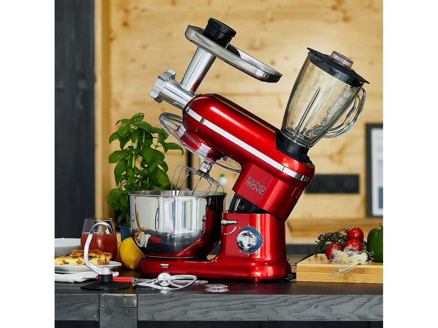 Robot patissier hachoir blender DALLAS PRO Rouge Acier 5.5L