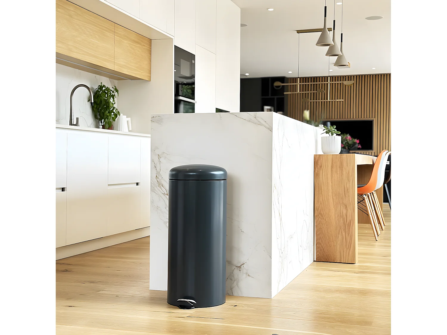 Poubelle de cuisine à pédale URBAN Gris Acier inoxydable 30L