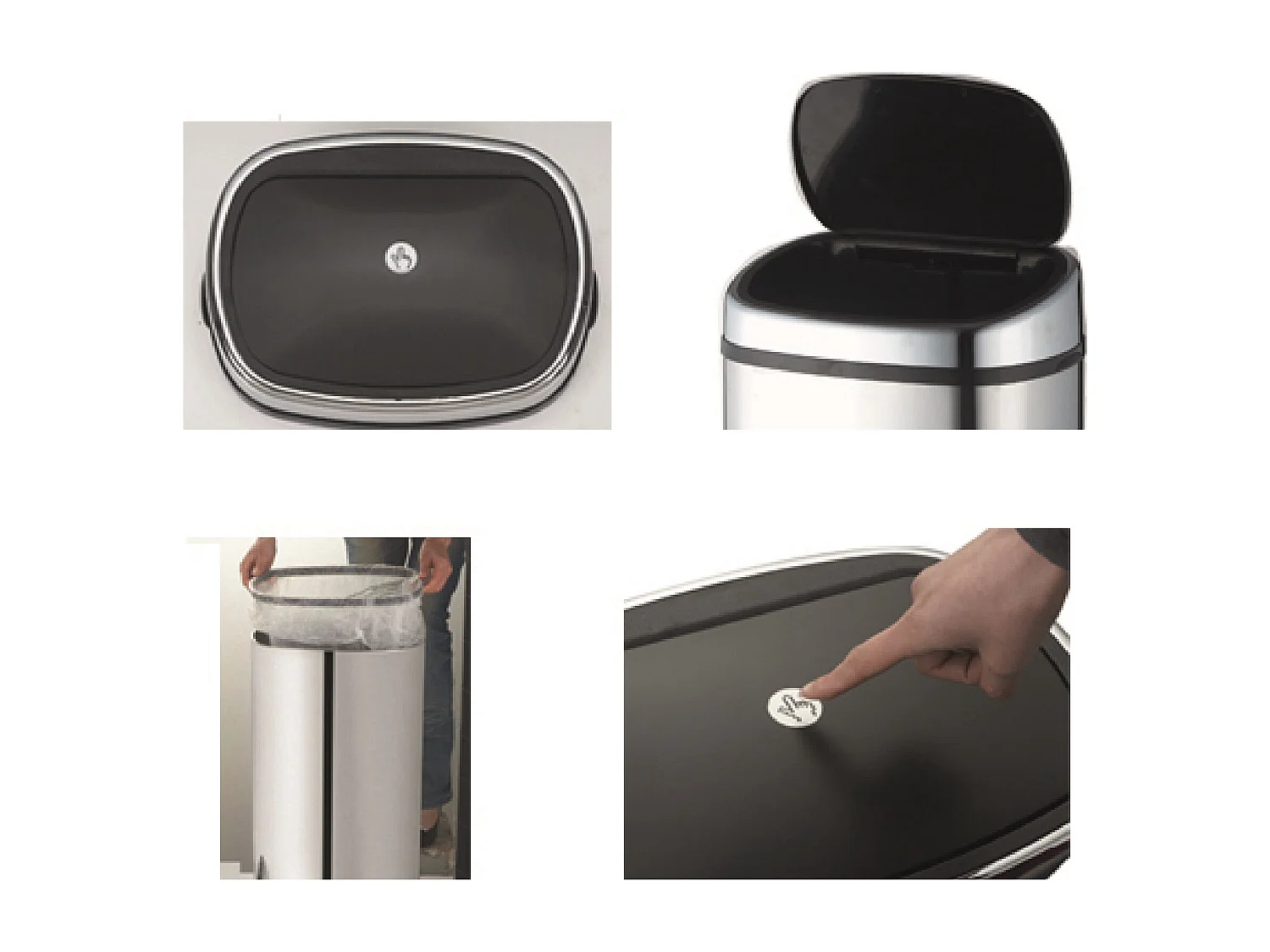 Poubelle push inox CITY argent 48L