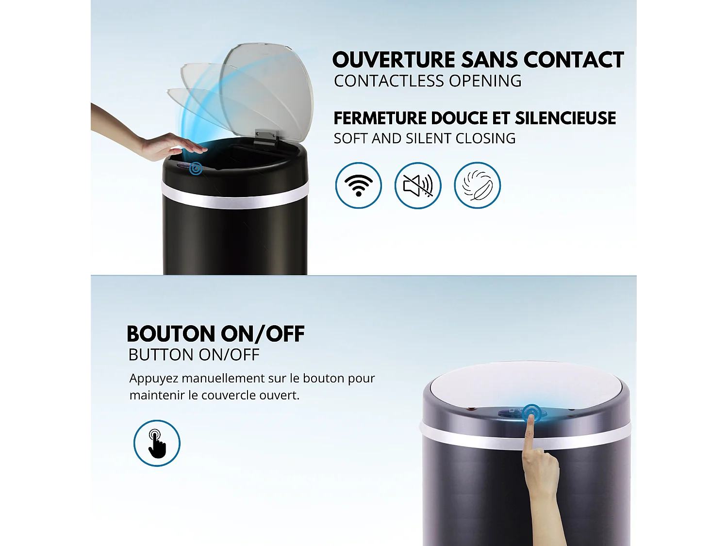 Poubelle automatique inox SOHO noir 42L