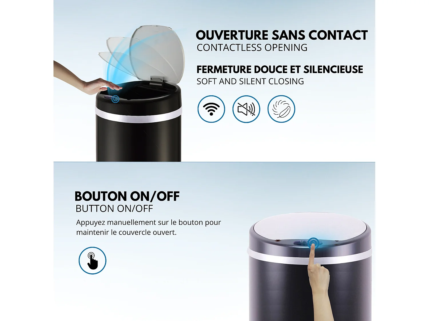 Poubelle automatique inox SOHO noir 42L