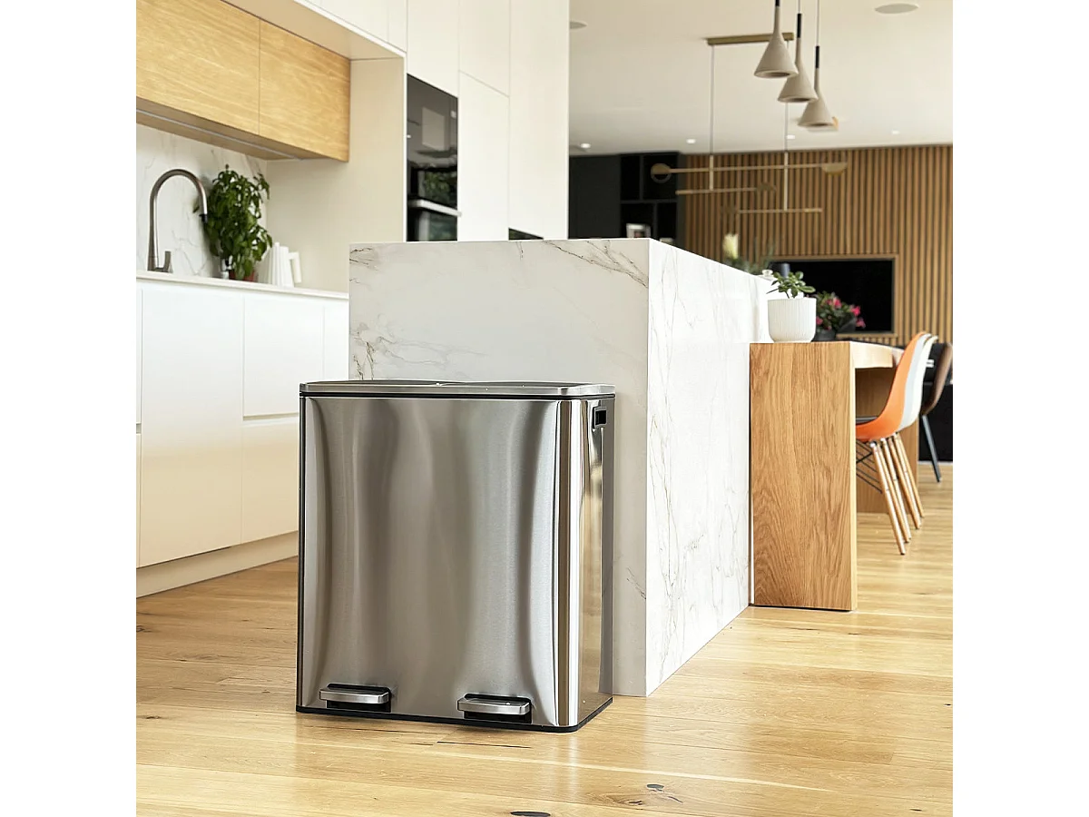 Poubelle de cuisine tri sélectif MAJOR Argent Acier inoxydable 60L