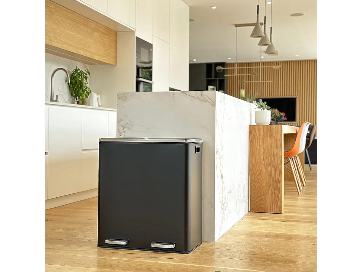 Poubelle de cuisine tri sélectif MAJOR Noir Acier inoxydable 60L