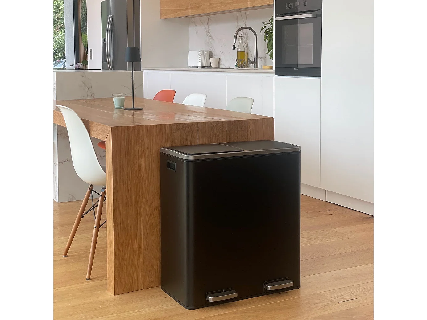 Poubelle de cuisine tri sélectif MAJOR Noir Acier inoxydable 60L