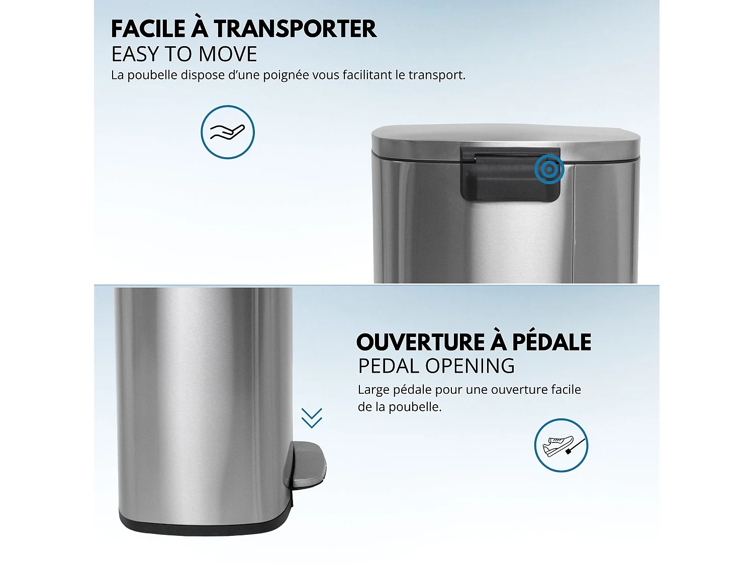 Poubelle de cuisine à pédale ADMIRAL Argent Acier inoxydable 50L