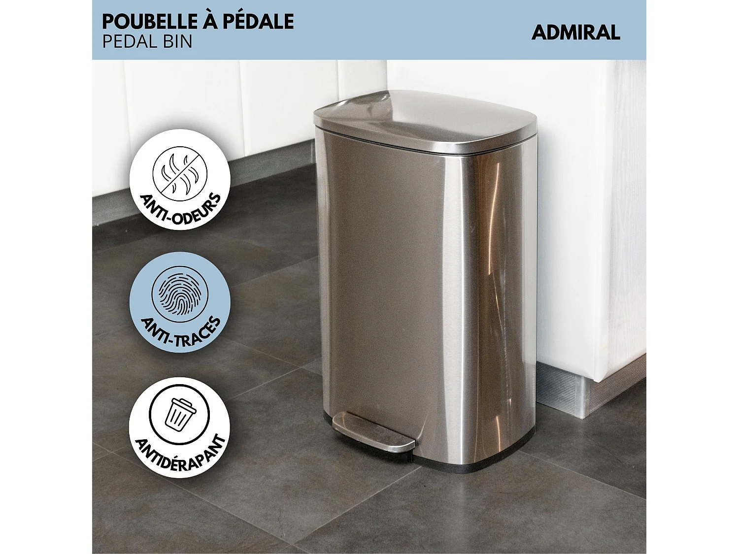 Balde de lixo de cozinha com pedal 50L ADMIRAL