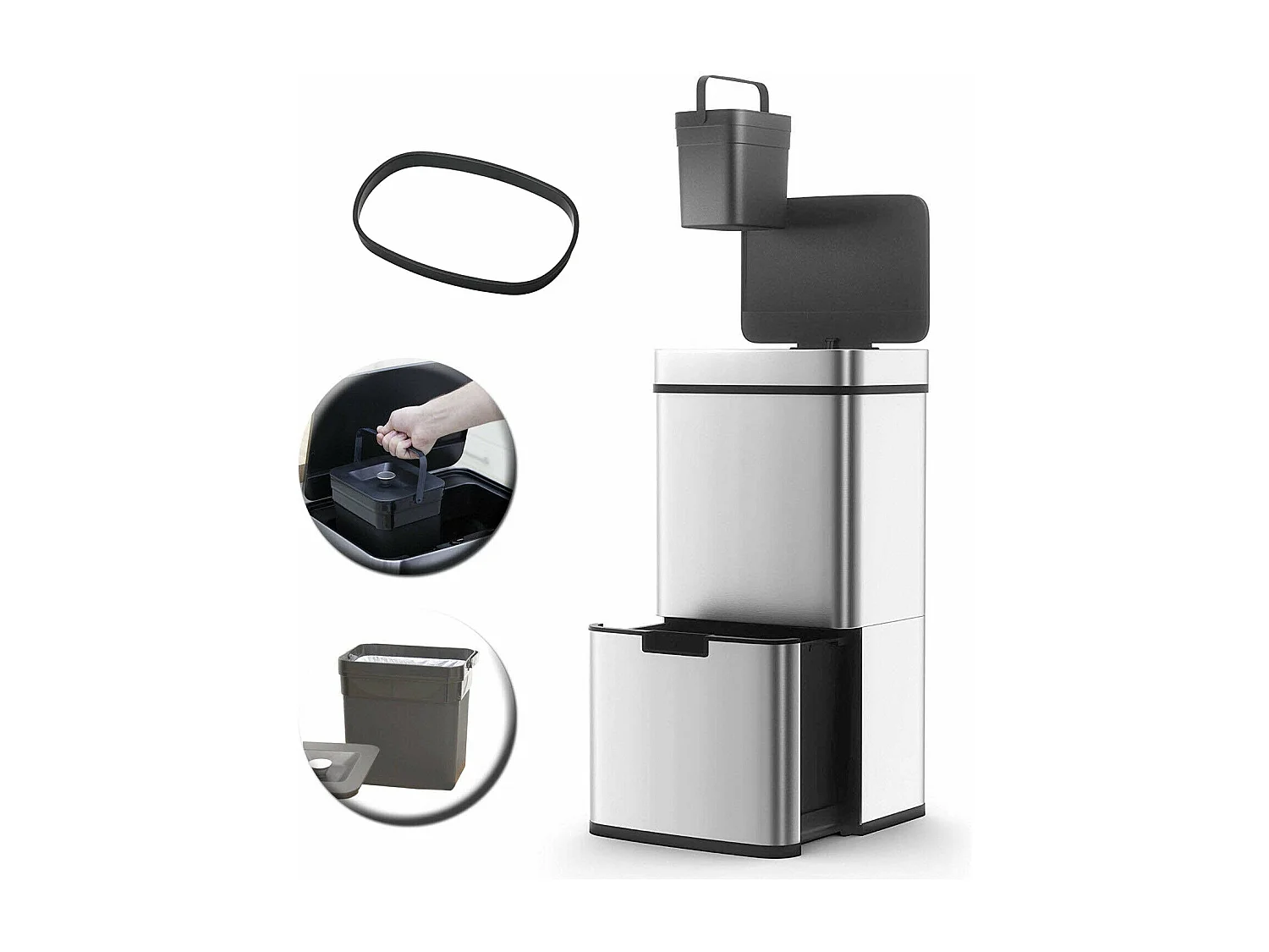 Poubelle de cuisine tri sélectif NARVIK Argent Acier inoxydable 75L