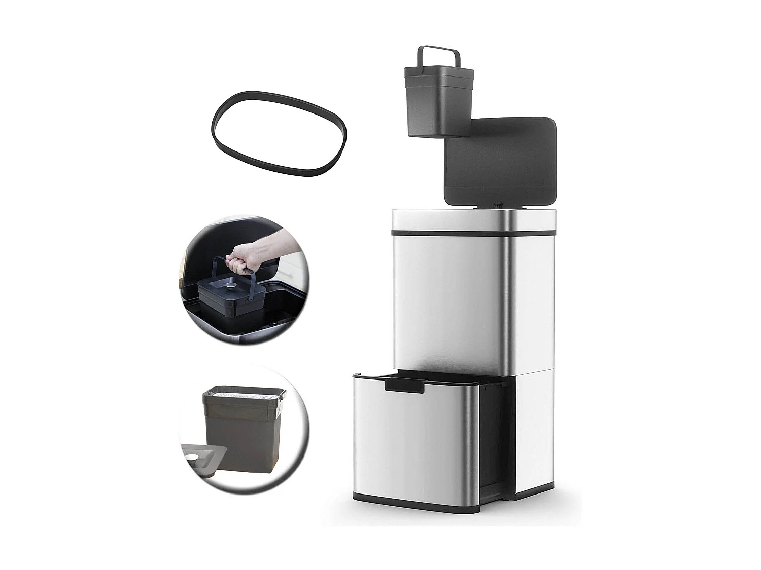 Poubelle de cuisine tri sélectif NARVIK Argent Acier inoxydable 75L