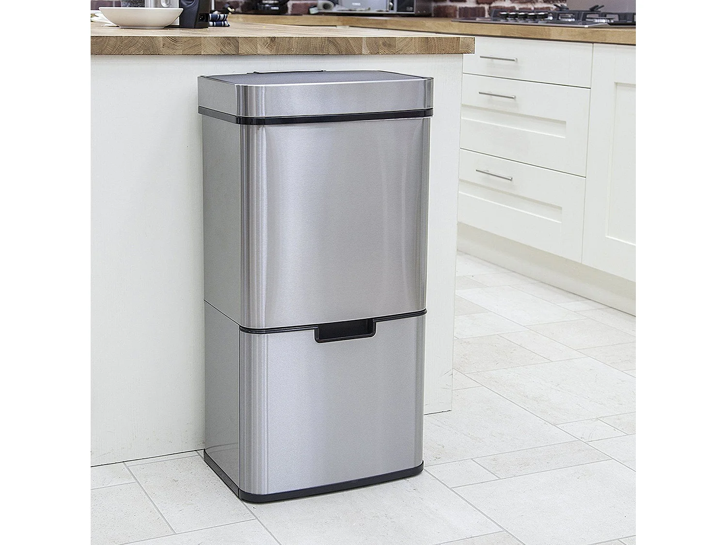 Poubelle de cuisine tri sélectif NARVIK Argent Acier inoxydable 75L