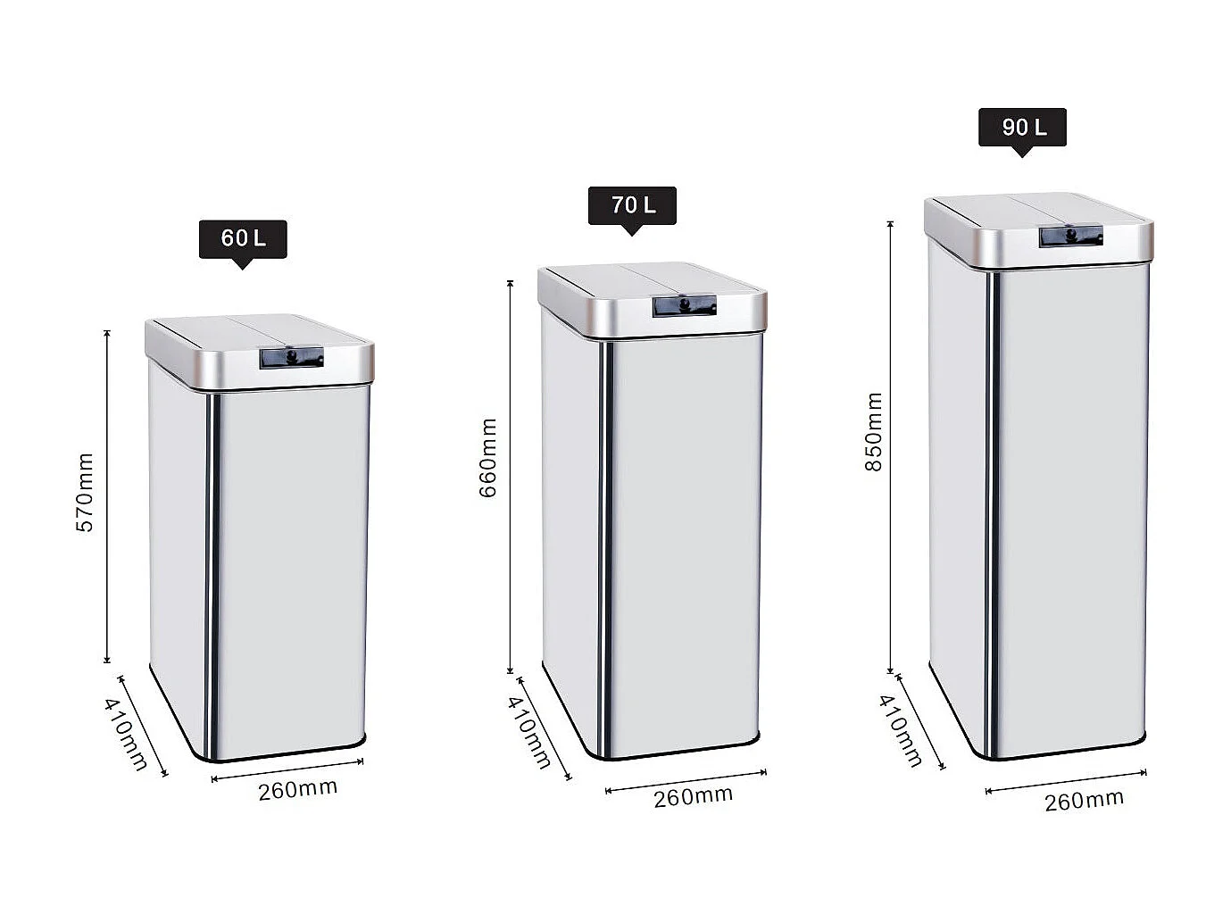 Poubelle automatique inox SILVERLAKE argent 90L