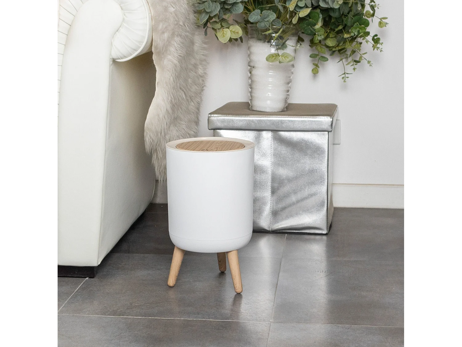 Poubelle de salle de bain push MALMO Bois Plastique 7L