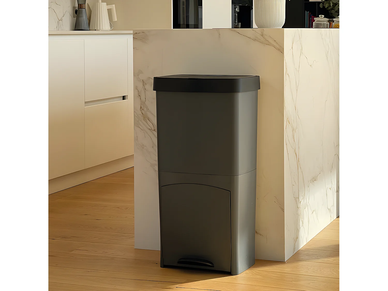 Poubelle de cuisine tri sélectif PICEA Gris Plastique 70L