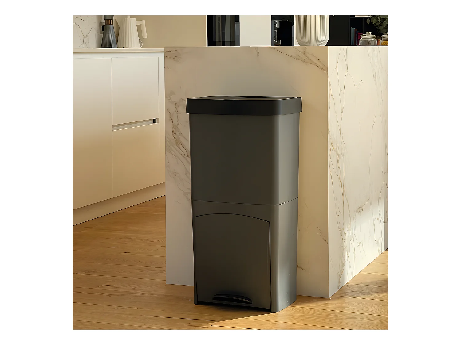Poubelle tri sélectif PICEA Gris Plastique 70L