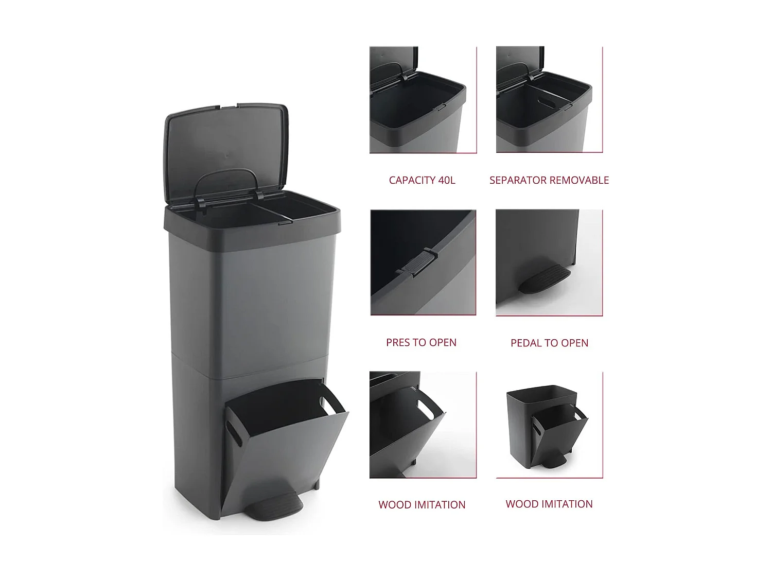 Poubelle pédale tri sélectif PICEA gris 70L