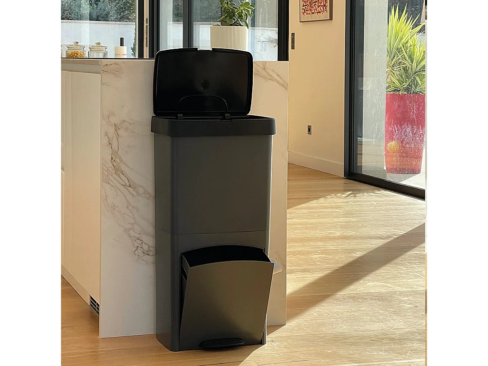 Poubelle pédale tri sélectif PICEA gris 70L