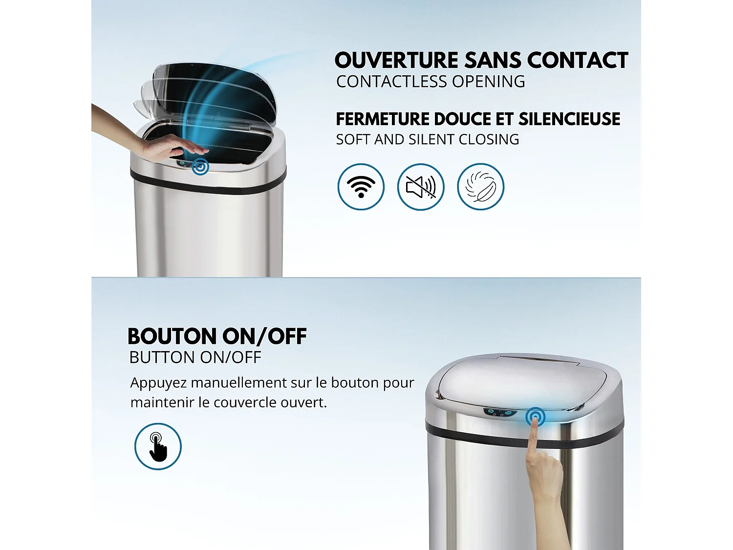 Poubelle automatique inox MAJESTIC argent 80L