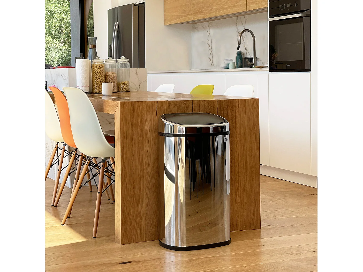 Poubelle push inox CITY argent 58L