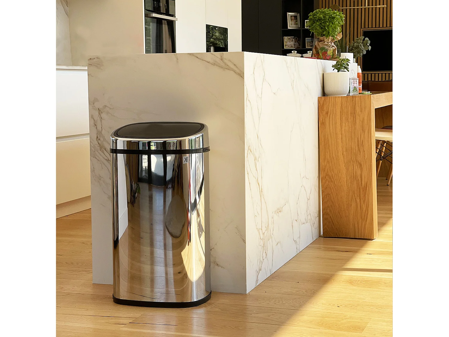 Poubelle push inox CITY argent 58L