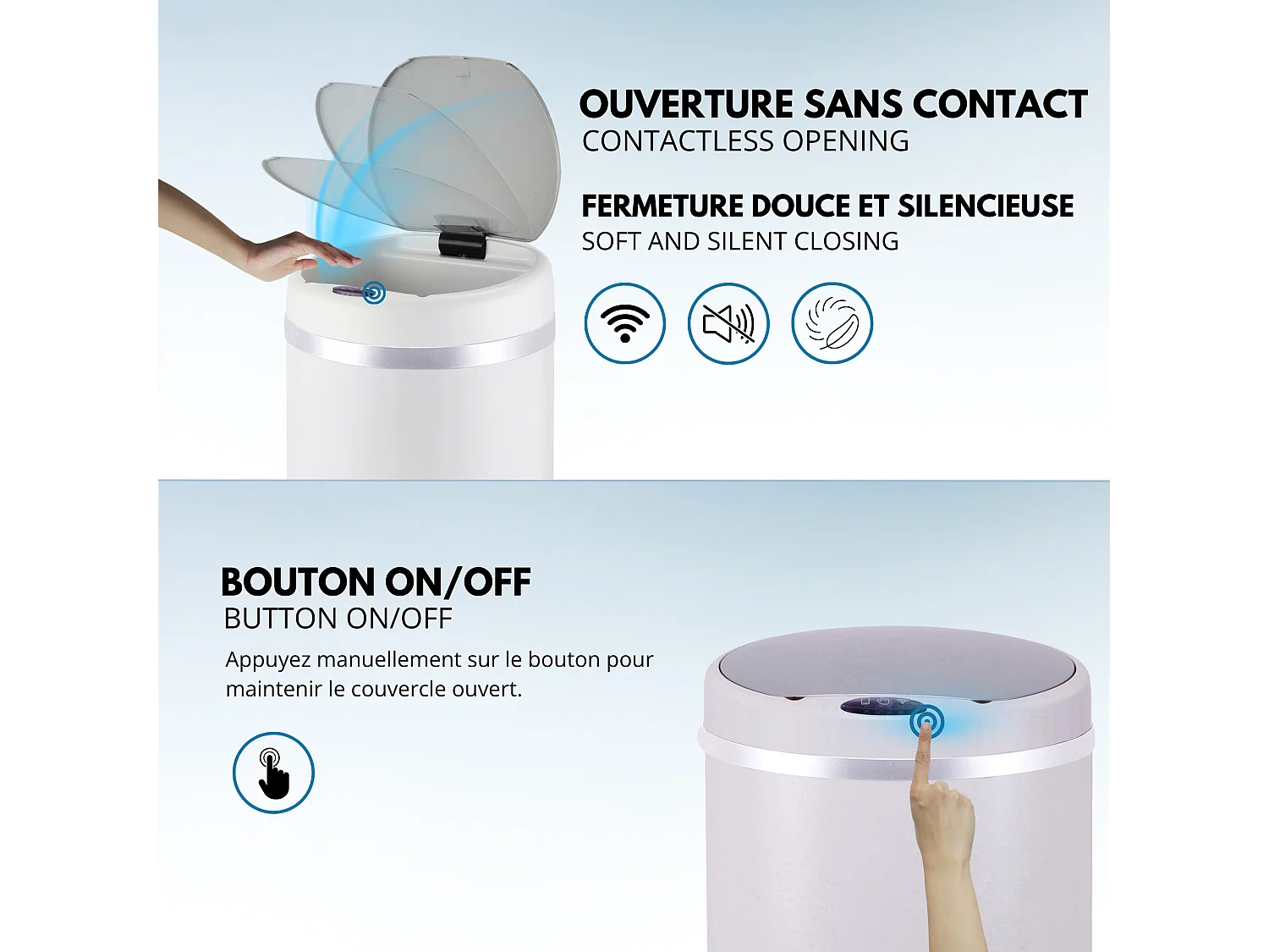 Poubelle automatique inox SOHO blanc 42L