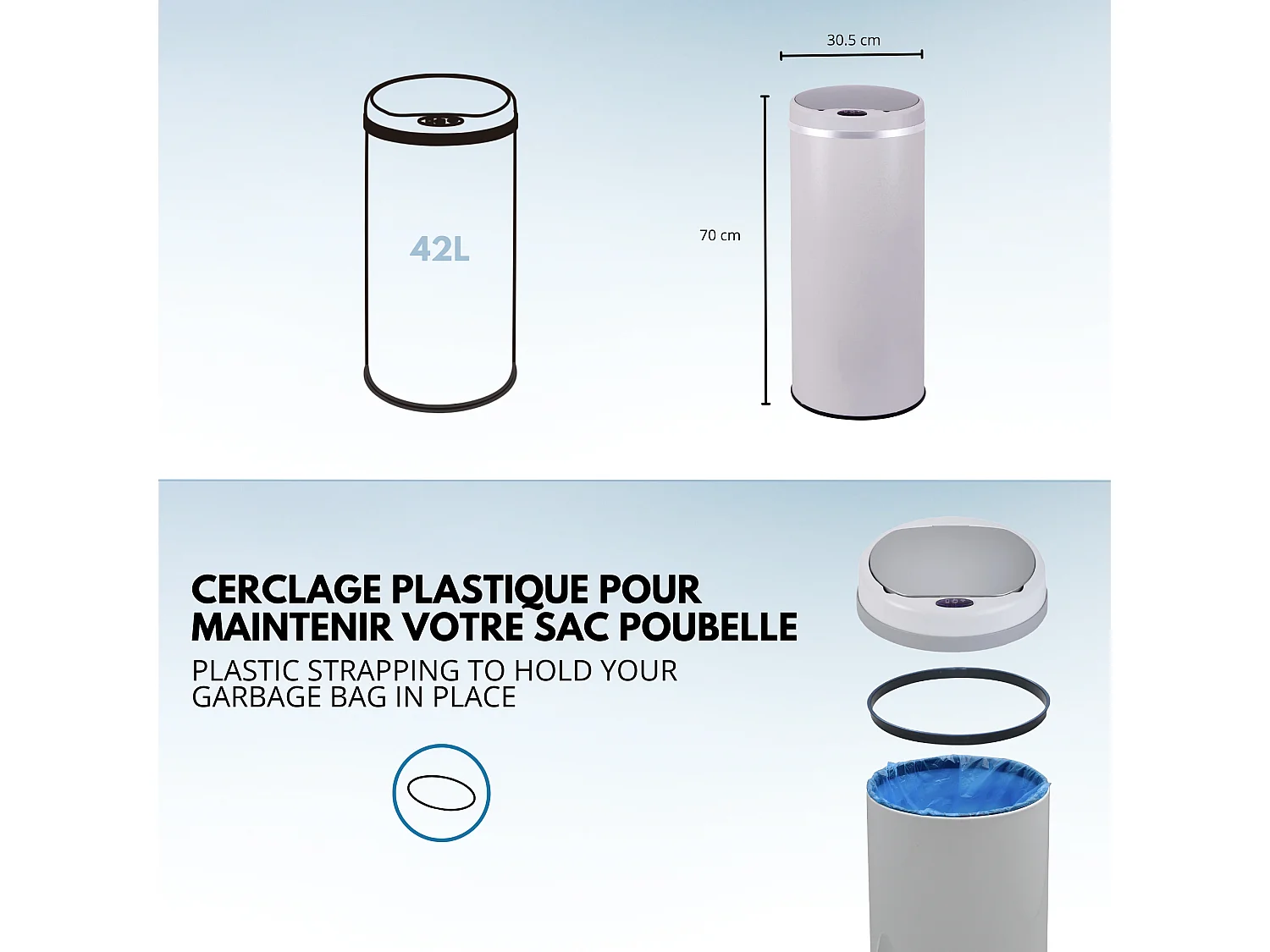 Poubelle automatique inox SOHO blanc 42L
