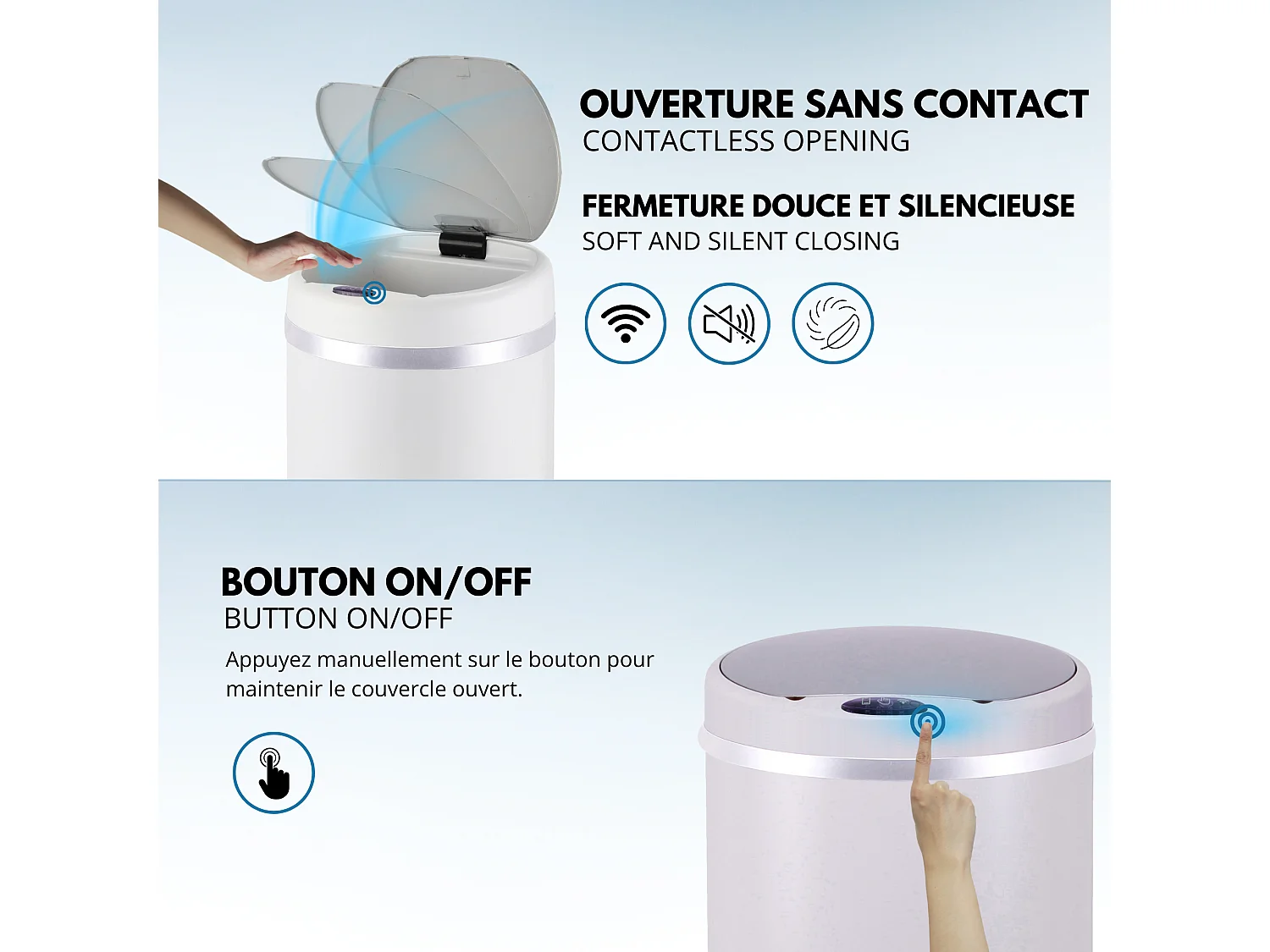 Poubelle automatique inox SOHO blanc 42L