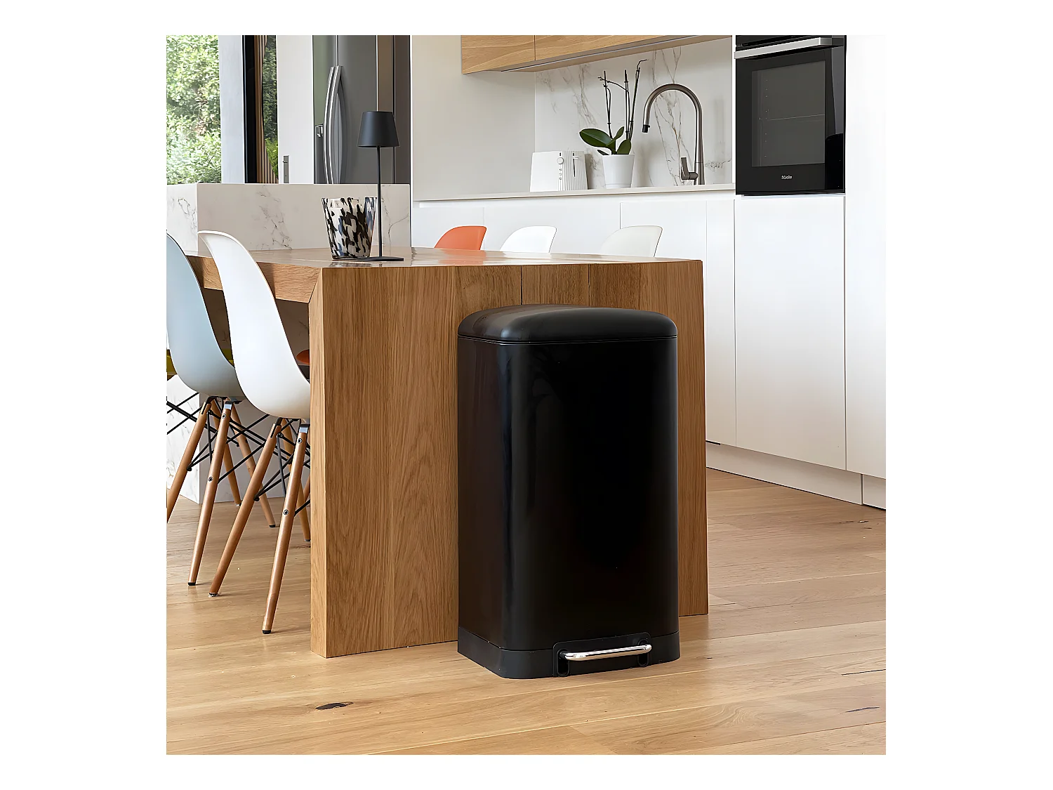 Poubelle de cuisine à pédale GREENWICH Noir Acier inoxydable 40 L