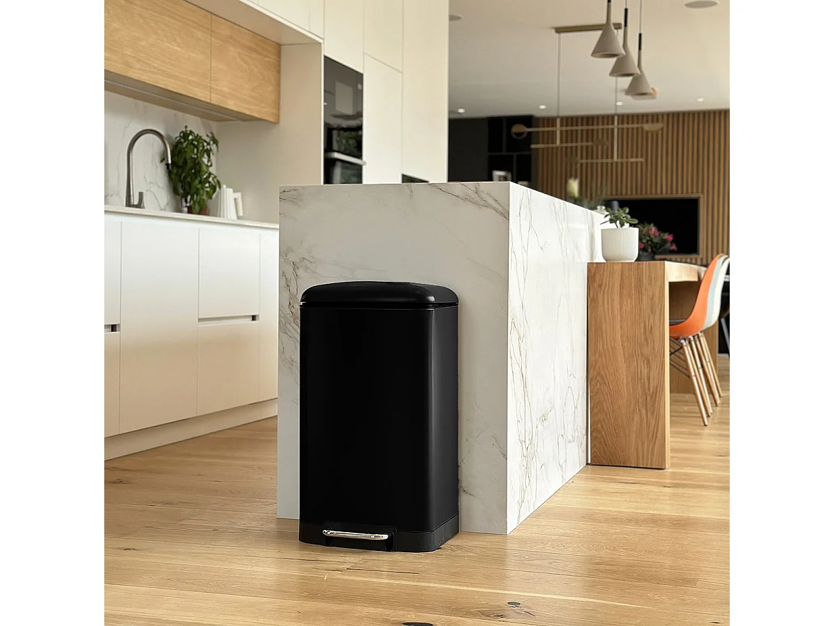 Poubelle de cuisine à pédale GREENWICH Noir Acier inoxydable 40L