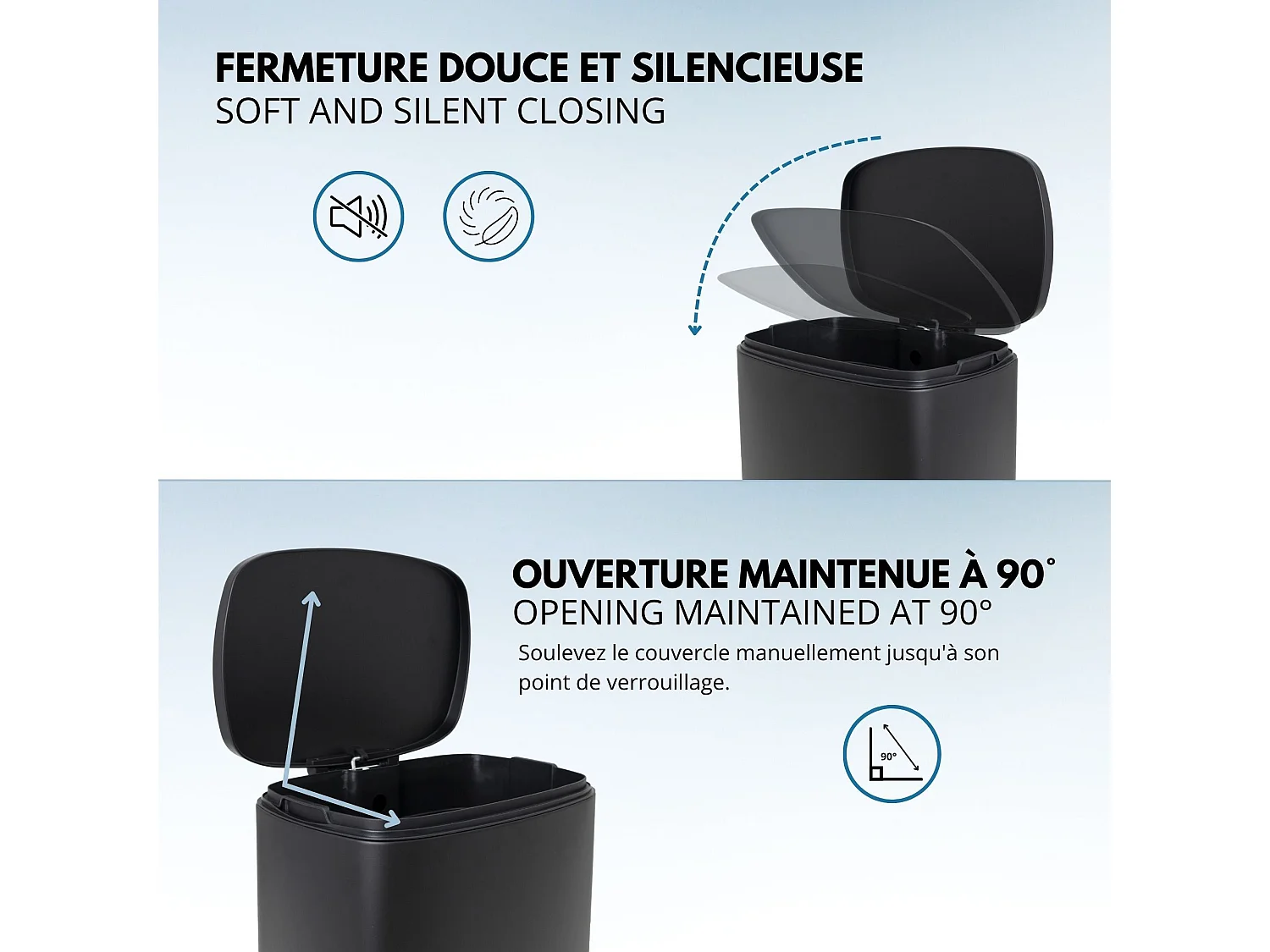 Poubelle de cuisine à pédale ADMIRAL Noir Acier inoxydable 50L