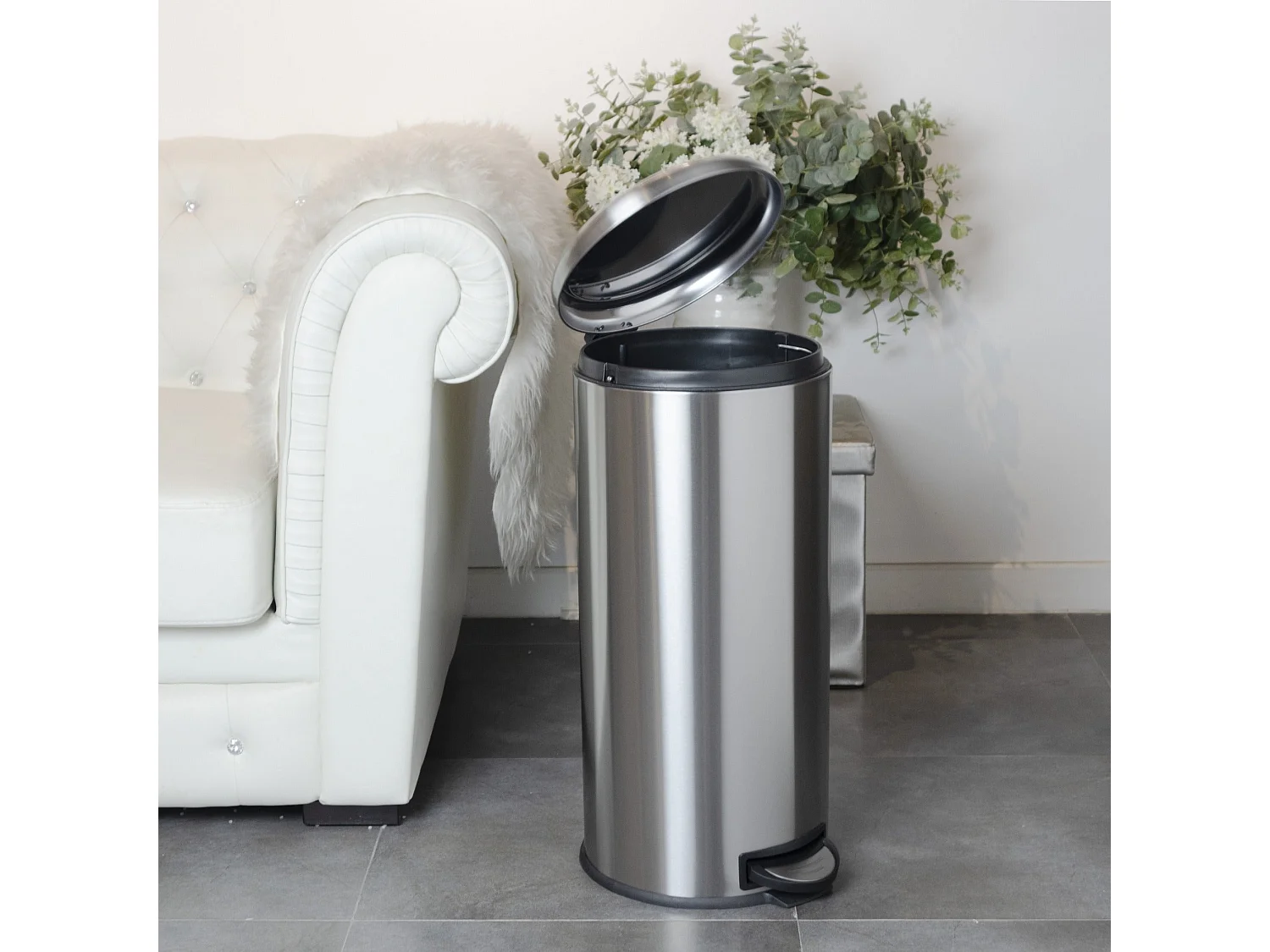Kosz na Śmieci z Pedałem Inox URBAN srebrny 30L