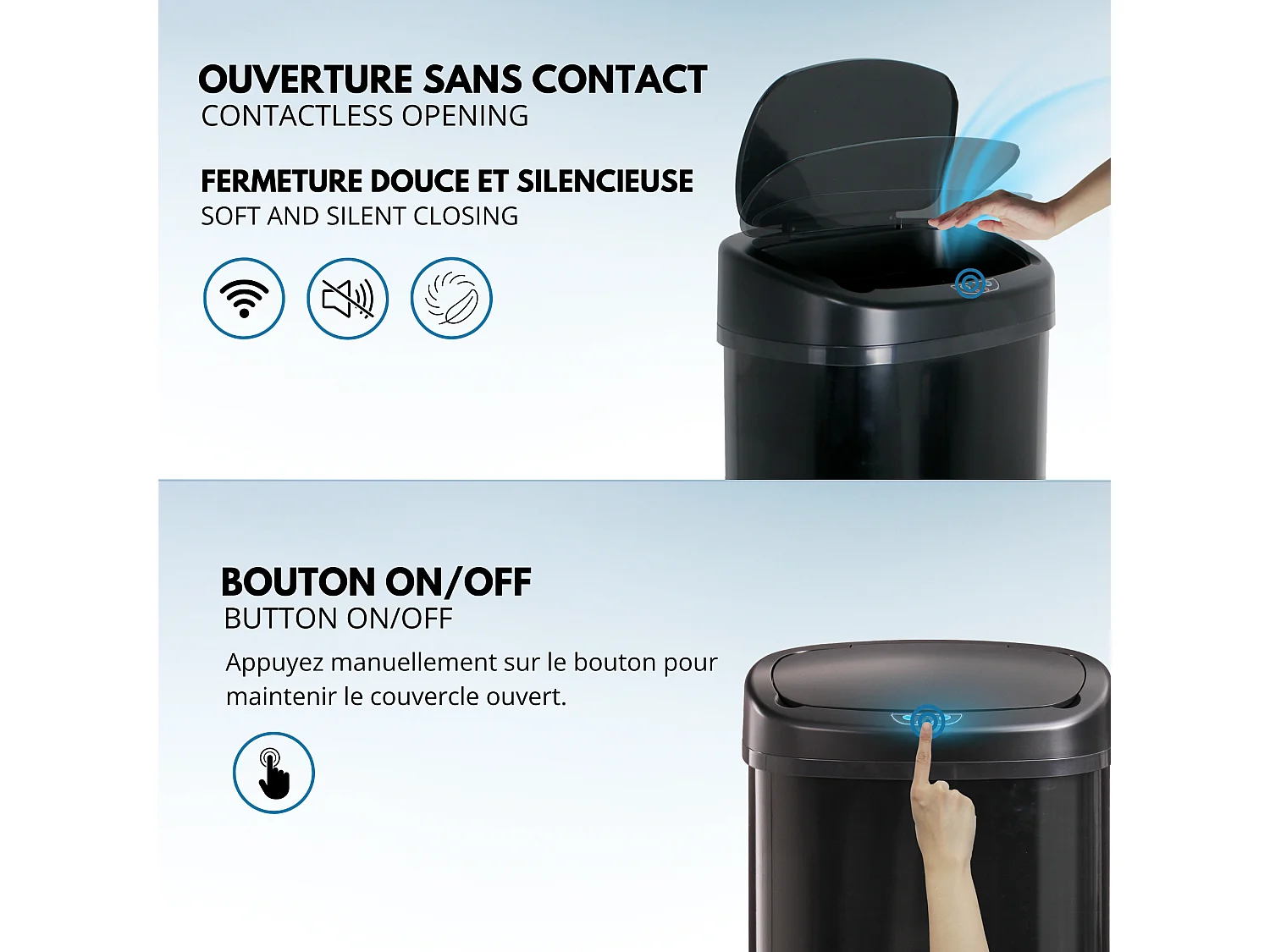 Poubelle automatique inox MAJESTIC noir 68L