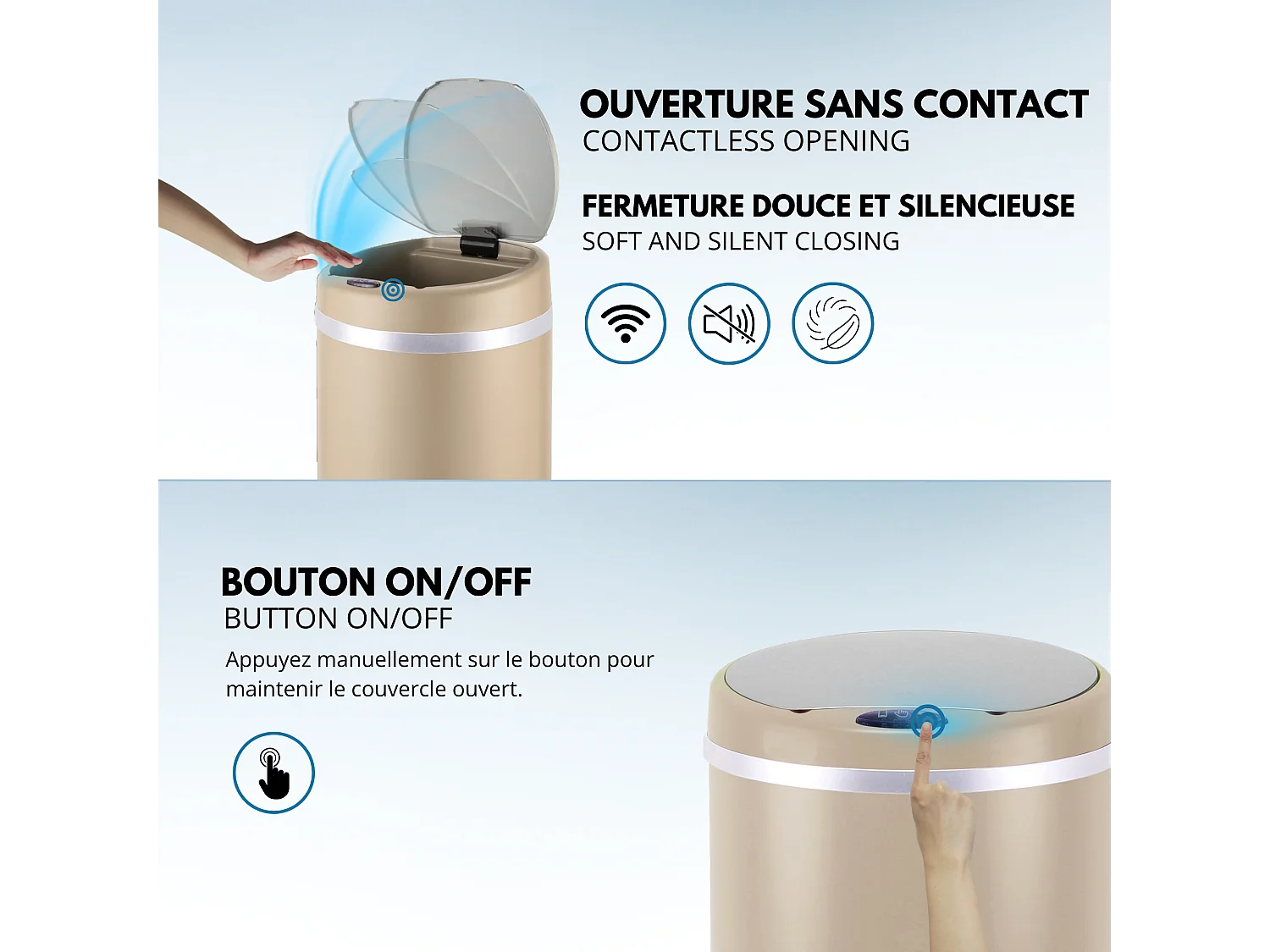 Poubelle automatique inox SOHO taupe 42L