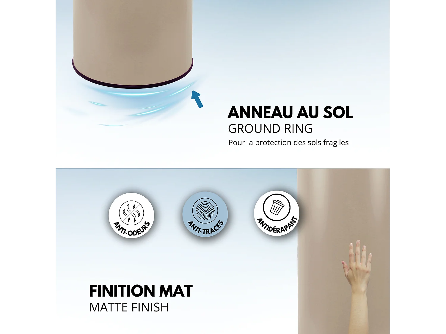 Poubelle automatique inox SOHO taupe 42L