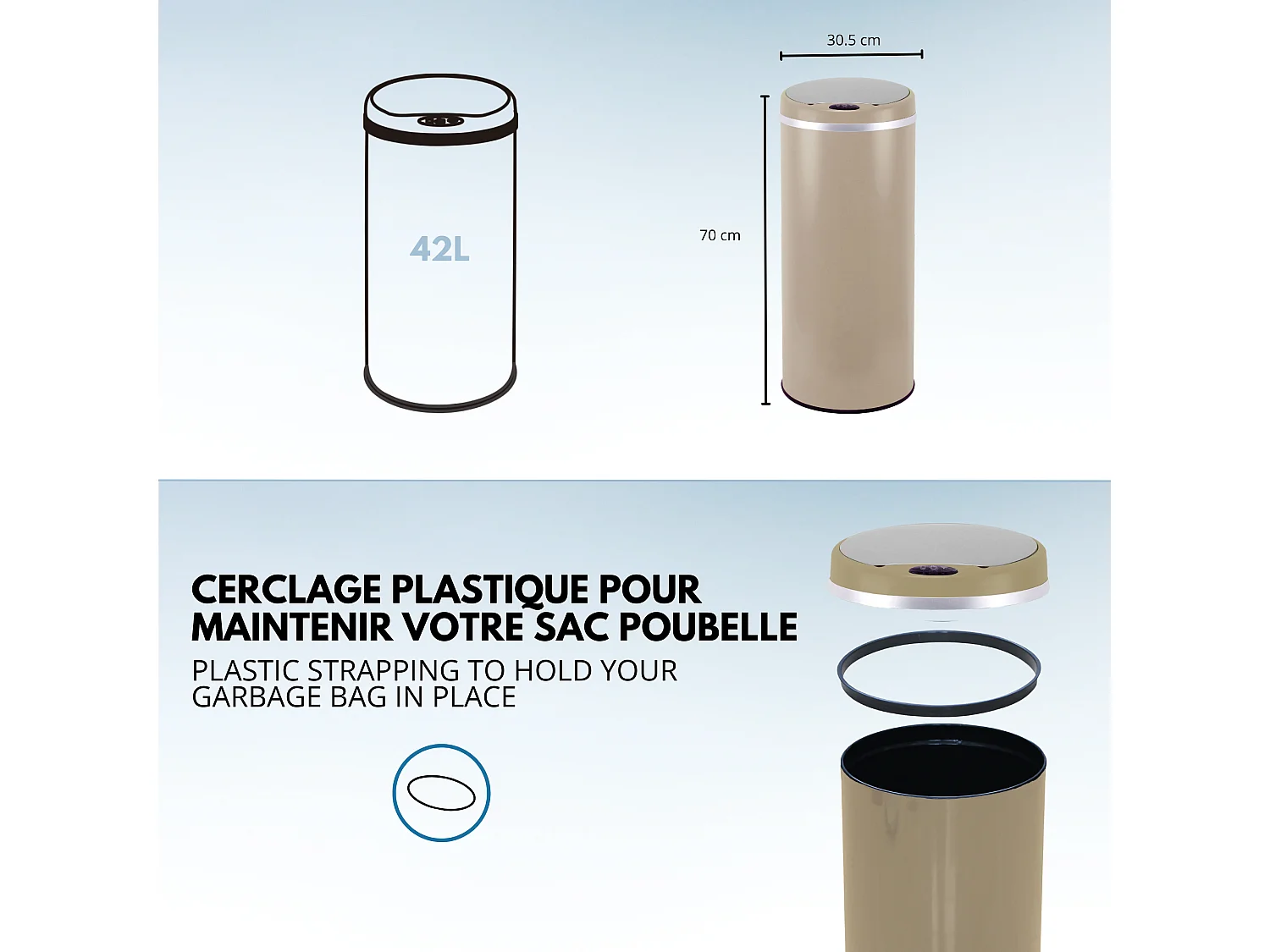 Poubelle automatique inox SOHO taupe 42L