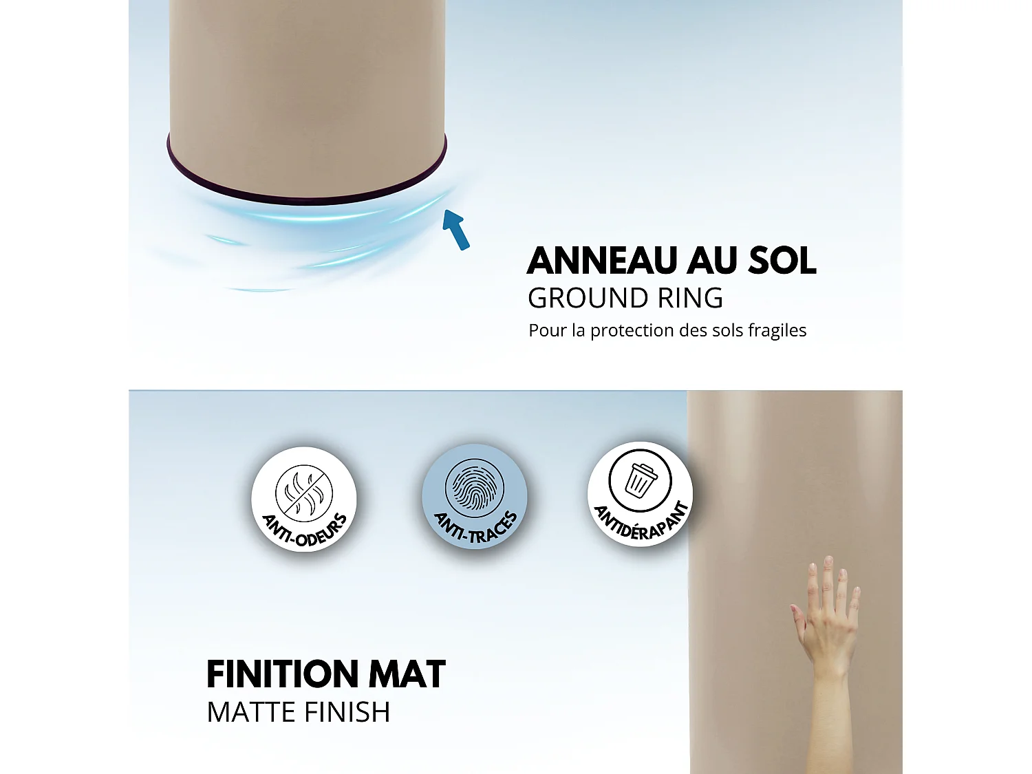Poubelle automatique inox SOHO taupe 42L