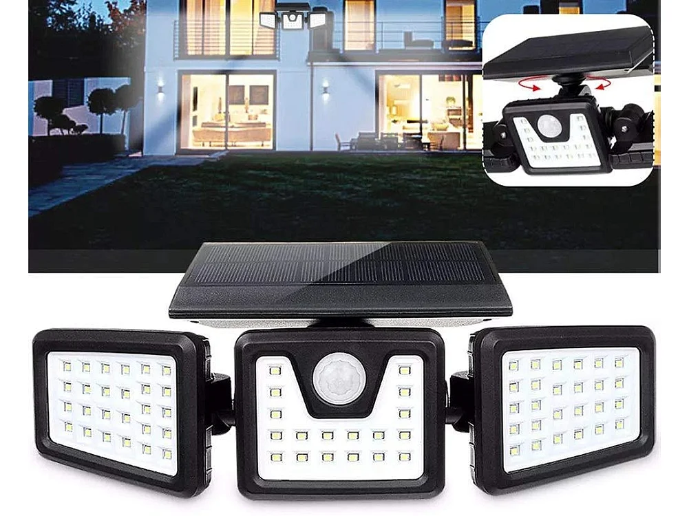 Spot solaire 3 têtes avec détecteur FALCON Noir Plastique 800LM