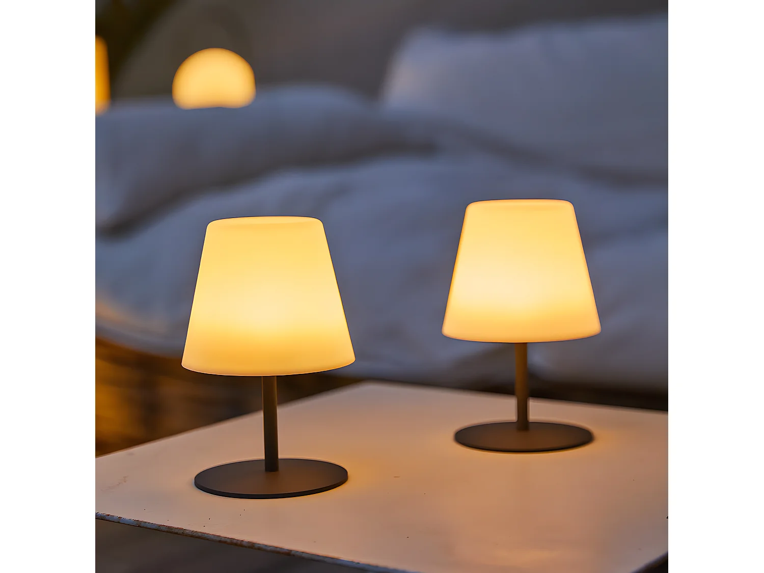 Set de 2 lampes de table sans fil LED TWINS Gris Acier H16CM