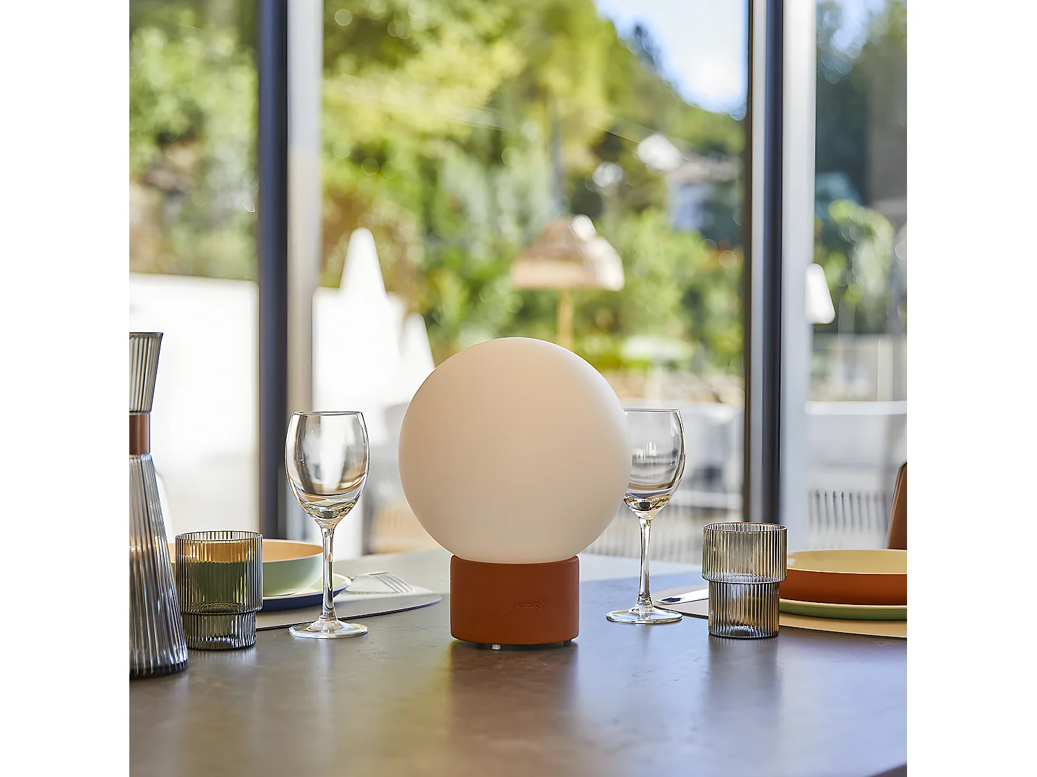 Lampe de table touch effet beton orange LED TERRA Orange Terre cuite h25cm