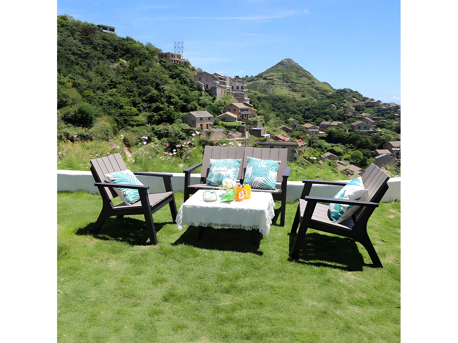 Salon de jardin 4 places résine injectée CANCUN gris et noir