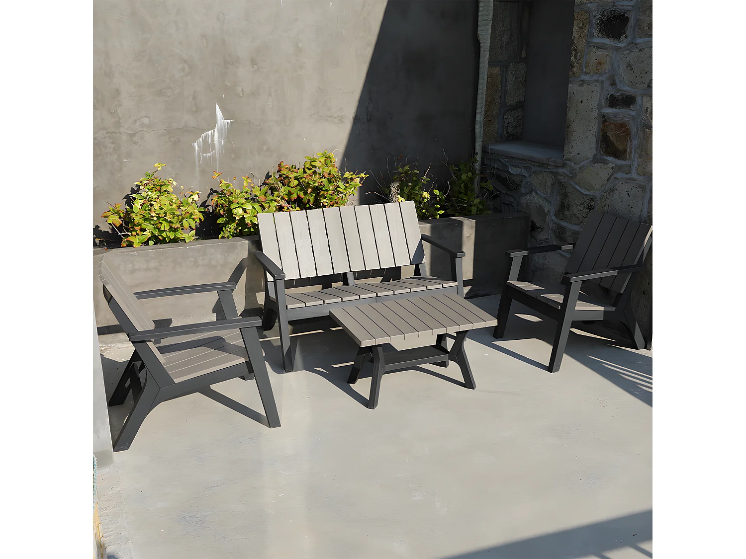 Salon de jardin 4 places résine injectée CANCUN gris et noir