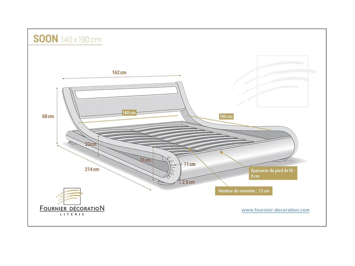Lit Soon Blanc Liseré Noir LED 140x190 cm