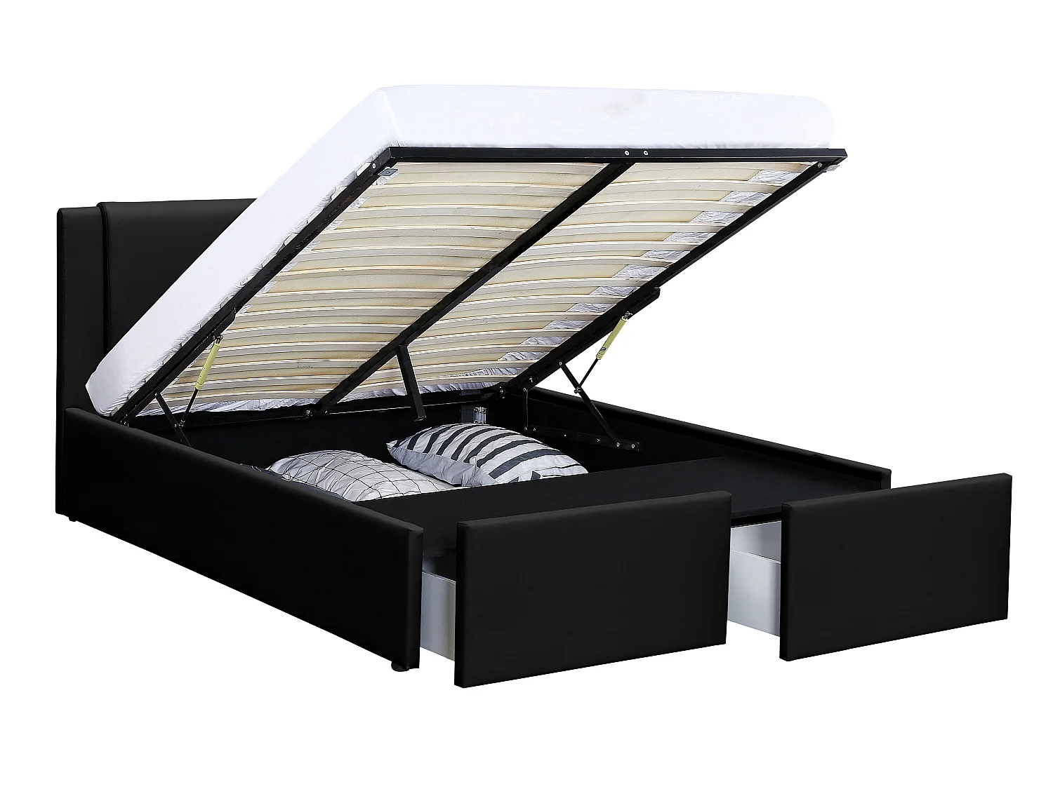 Lit Floki Coffre Pu Noir 160x200 cm 2 Tiroirs