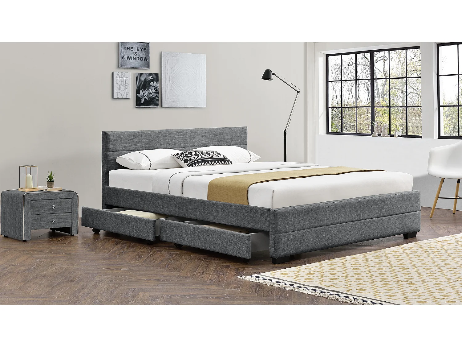 Lit Ivar lin Gris souris 140x190 cm 4 tiroirs