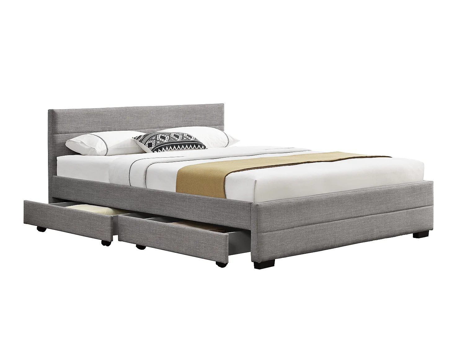 Lit Ivar lin Gris souris 140x190 cm 4 tiroirs