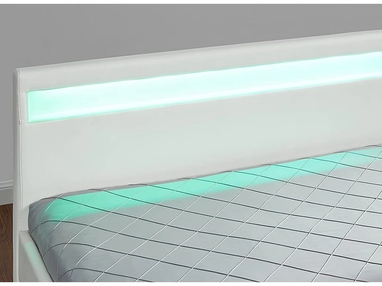 Lit à led avec 4 tiroirs simili cuir Denvers-Couleur Blanc-140x190