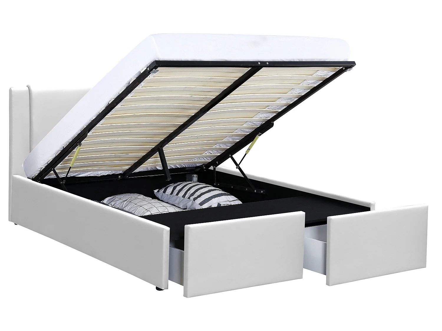 Lit Floki Coffre Pu Blanc 180x200 cm 2 Tiroirs