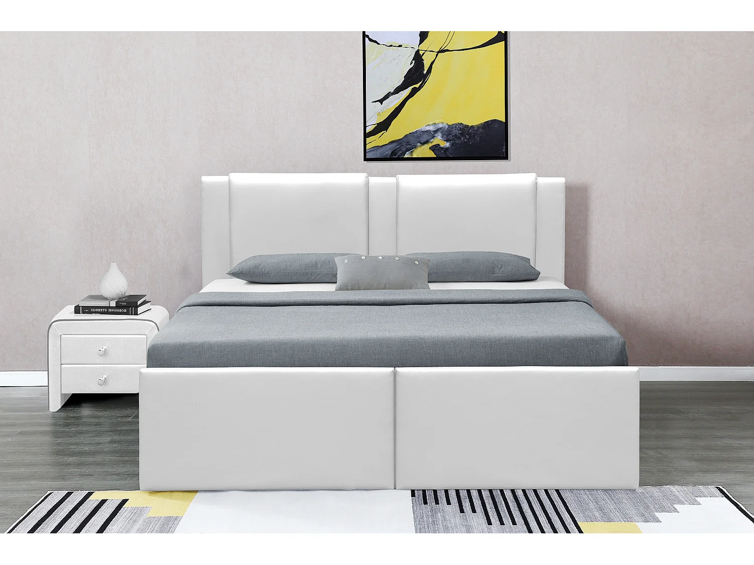 Lit Floki Coffre Pu Blanc 180x200 cm 2 Tiroirs