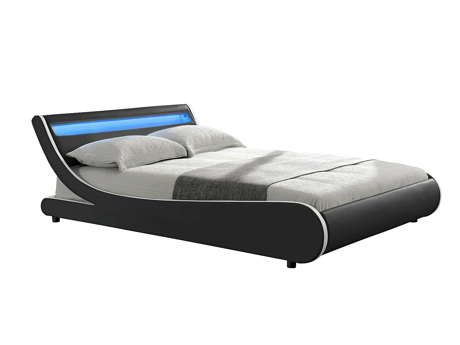 Lit Comet LED PU Noir Liseré Blanc 140x190 cm