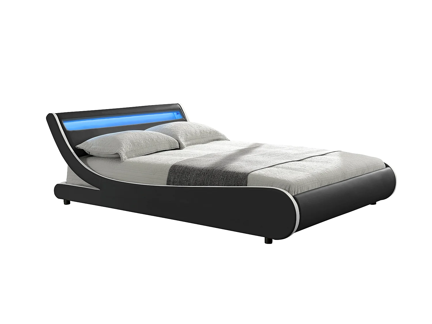 Lit Comet LED PU Noir Liseré Blanc 160x200 cm