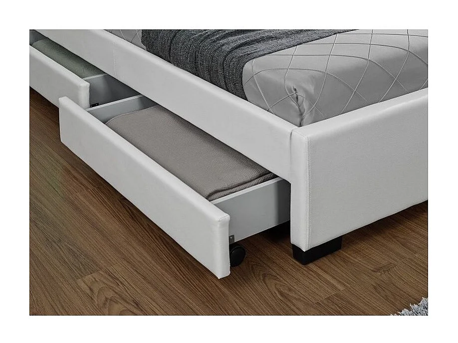 Lit à led avec 4 tiroirs simili cuir Denvers-Couleur Blanc-160x200